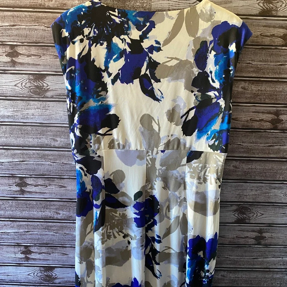 Lauren Ralph Lauren Women's Midi Dress Size 16 Faux-Wrap V-Neck Ruched - Picture 3 of 7